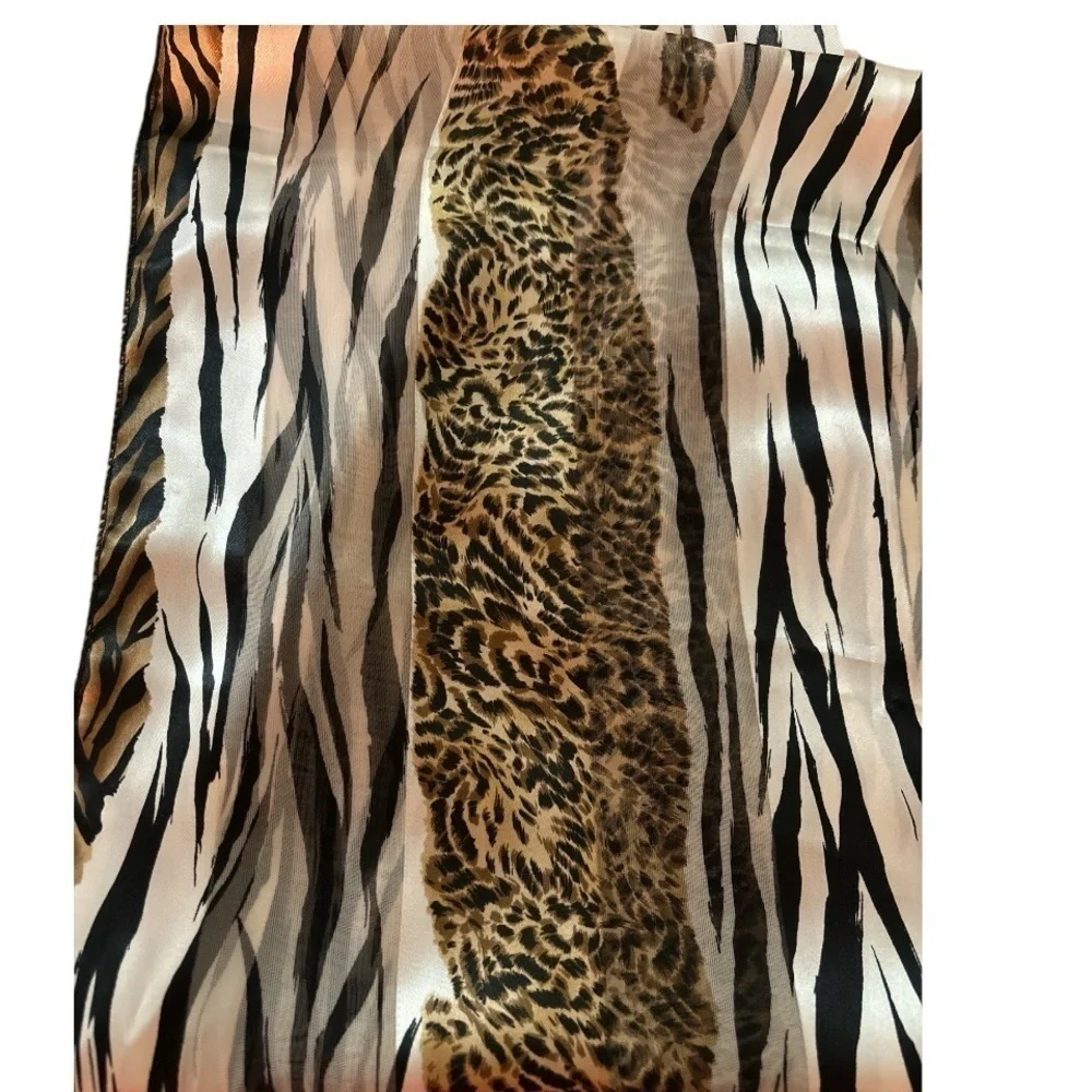 Animal print long scarf,black zebra stripes, brown leopard print.Semi sheer
